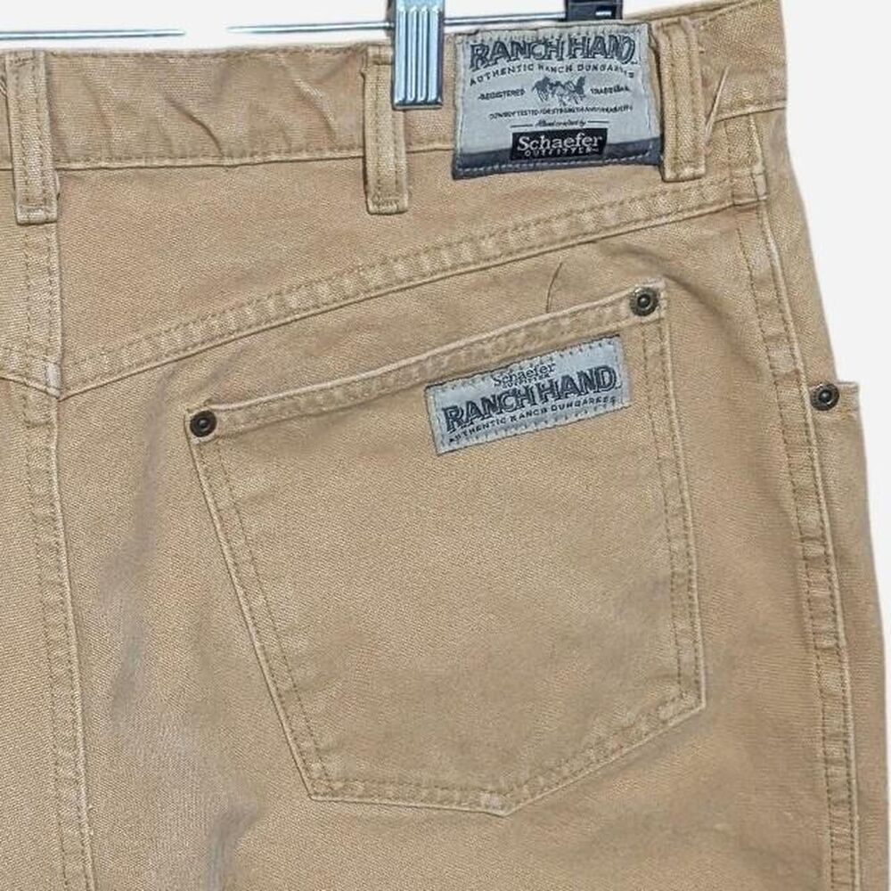 Schaefer Ranch Hand Dungarees Pants Jeans Mens 36X34 Tan Denim Work Canvas